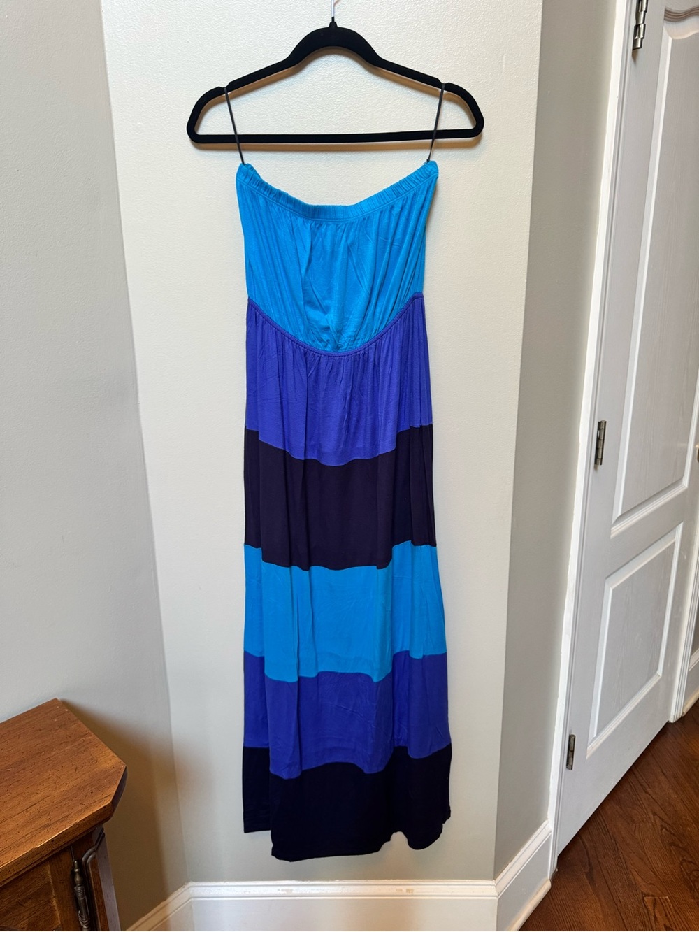 Soprano Colorblock Blue & Navy Strapless Maxi Dress